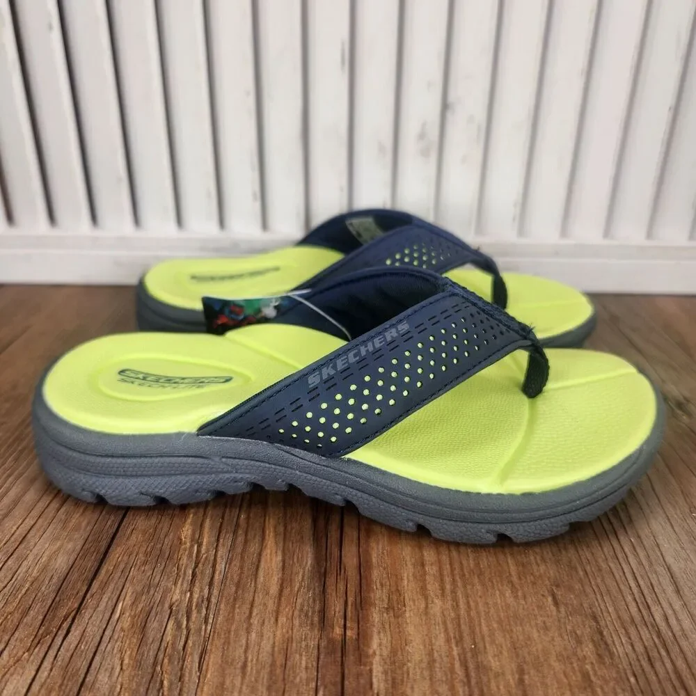 Skechers Supreme Pool Days 92224L Boys Sz 11 Green Gray Beach Flip Flop Sandals